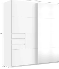Wimex Schwebetürenschrank »Oldenburg, Kleiderschrank mit Spiegel in weiß, 3 Schubladen« B/T/H: 180/64/198cm, inklusive geräumigen Innenleben, Made in Germany,mit Spiegel
