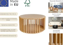 Woodman Couchtisch »Drum, Breite/Tiefe/Höhe: 83/83/42 cm« Holzfurnier aus Eiche, Sproßen aus massiver Eiche, FSC®