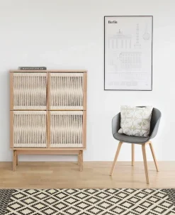 Woodman Highboard »Lidia« Stauraumschrank, Türenfronten aus geflochtenem Hanfseil, Breite 90 cm