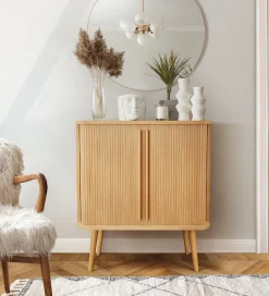 Woodman Highboard »Rove« Stauraumschrank besonderes Design, Breite 83 cm, mit Eichenholzfurnier