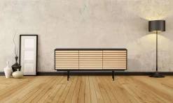 Woodman Sideboard »Stripe« besonderes Design, 3 Push-to-Open-Türen, Breite 161 cm, FSC®