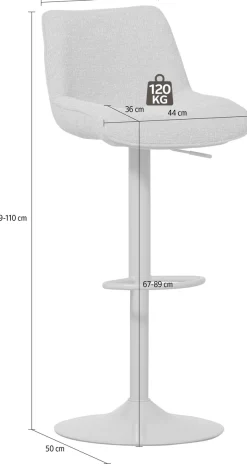 WOOOD Barhocker »Marten höhenverstellbar und drehbar mit Metallgestell 45 x 50 x 110 cm« Gewebter Bezug, Sehr hohe Verschleißfestigkeit, Tragkraft 120 kg
