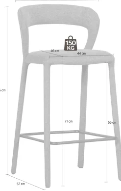WOOOD Barhocker »Noble mit vollgepolstertem Gestell und Fußstütze B 48 x T 52 x H 95 cm« Gewebter Bezug, Hohe Verschleißfestigkeit, Tragkraft 150 kg