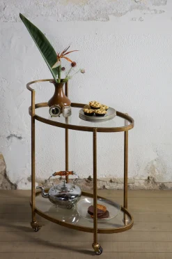 WOOOD Bartisch »Push Trolley Metall Antique-Brass mit Rollen H 86 x B 67 x T 35 cm« Tragkraft 10 kg pro boden, pfleigleicht, fertig montiert