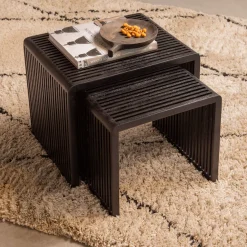 WOOOD Beistelltisch »Willa aus Teakholz, organische Formgebung 50x43,5x40 / 40x38x35 cm« Set, 2 Stk. tlg. 2er-Set, Tragkraft 15 kg, recyceltem Teakholz farbig behandelt
