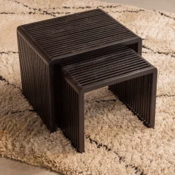 WOOOD Beistelltisch »Willa aus Teakholz, organische Formgebung 50x43,5x40 / 40x38x35 cm« Set, 2 Stk. tlg. 2er-Set, Tragkraft 15 kg, recyceltem Teakholz farbig behandelt