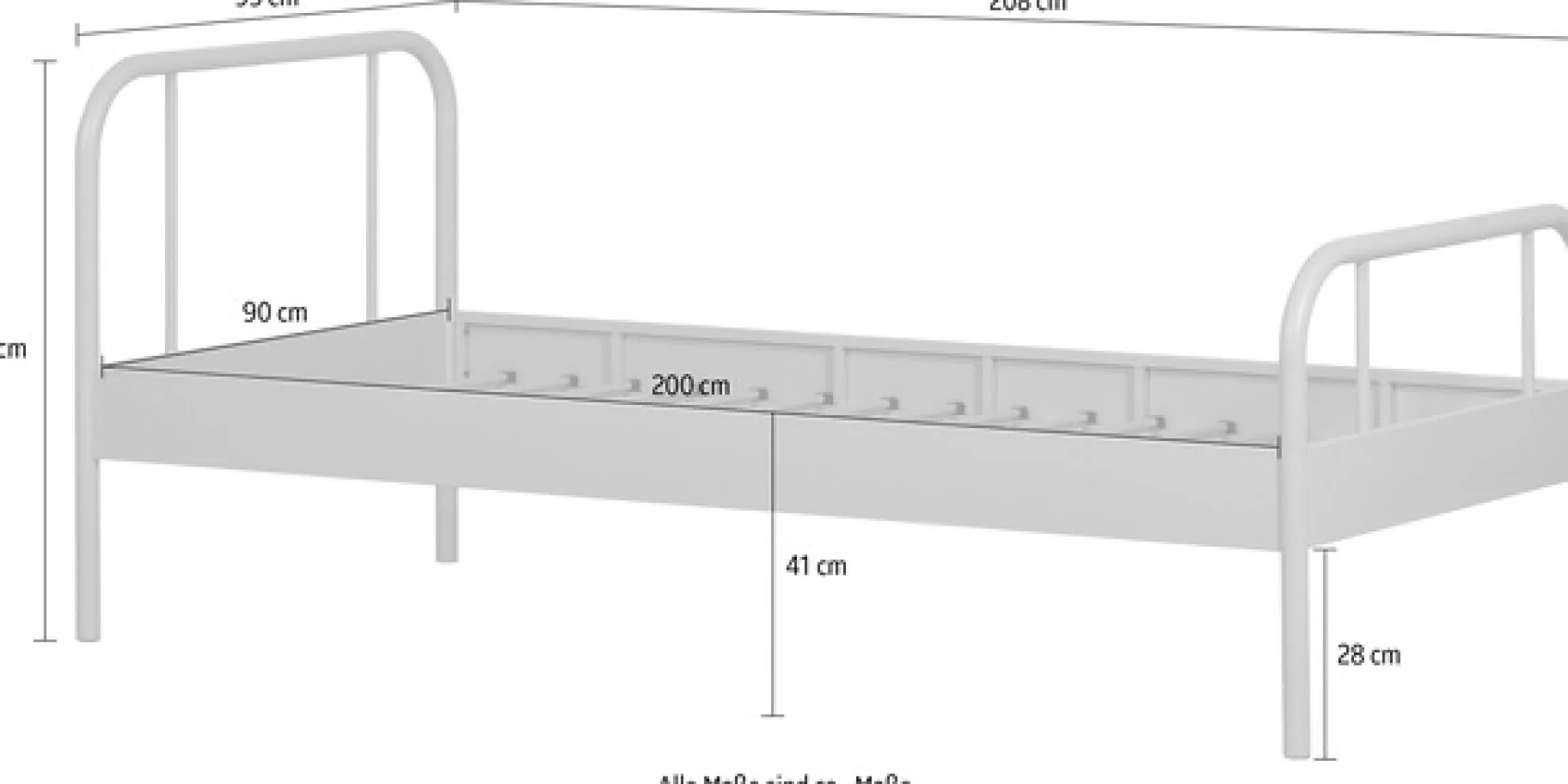 WOOOD Bettgestell »Mata Stahlrahmen pulverbeschichtet, H 90 x B 208 x T 95 cm« Matratzenmaß 90x200 cm, einfach zu montierbar, Pfleiglicht
