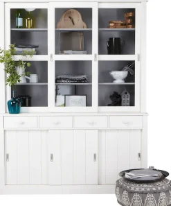 WOOOD Buffet »Lagos mit FSC® Massivkiefer und Glastüren B 166 x T 48 x H 215 cm« Tragkraft 10 kg, inkl. Sicherheitsglas, 2-teilige Konstruktion