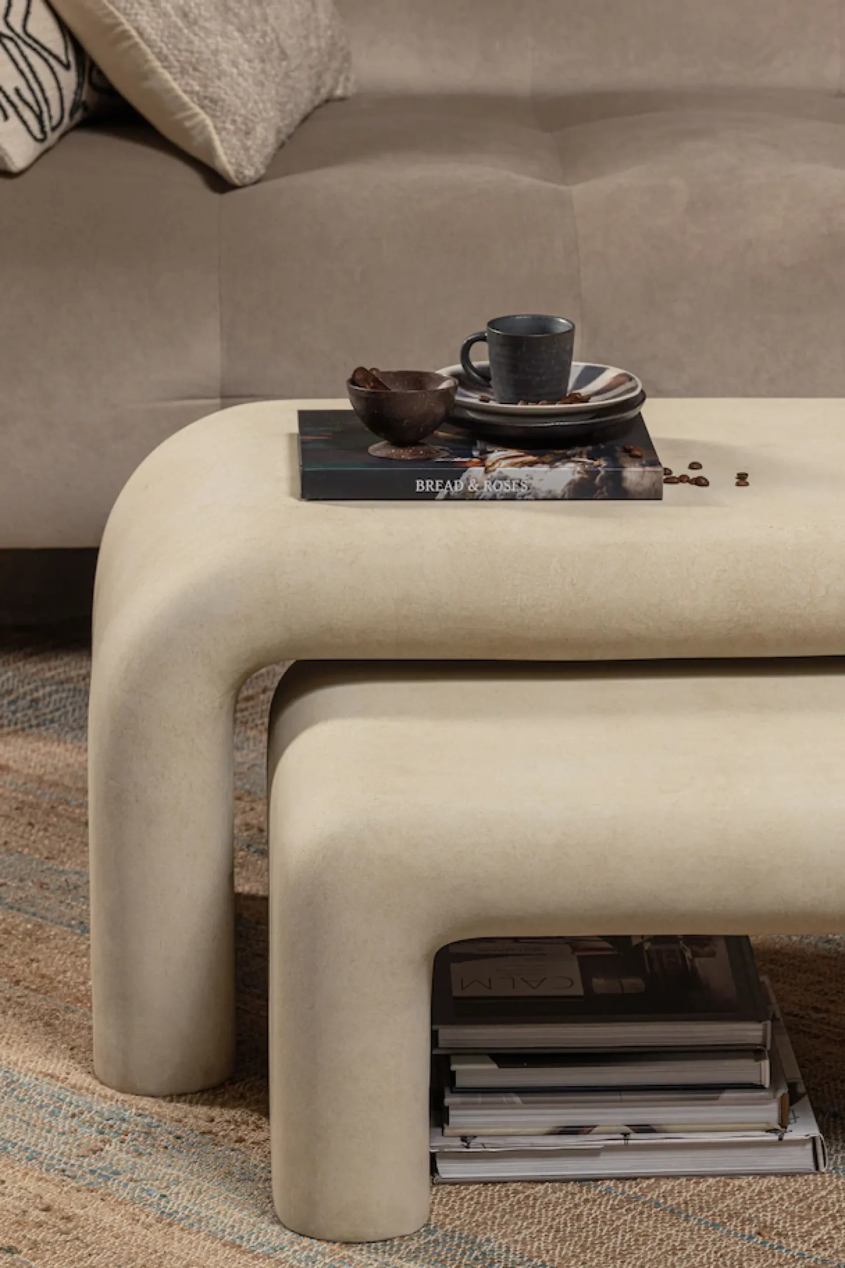 WOOOD Couchtisch »Stani 2-tlg. aus Fiberclay in Betonoptik 92x42x40 / 67x24x30 cm« Set, 2 Stk. tlg. Tragkraft 15 kg pro Einheit, nur für den Innenbereich geeignet