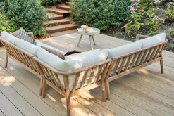 WOOOD Ecksofa »Biam Akazienholz mit Kissen und Eckaufbau H 67 x B 227 x T 227 cm« Tragkraft 500 kg, natürliche Holzöle für Wasserabweisung, pfleigleicht