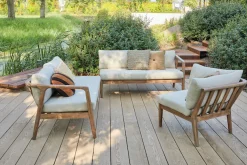 WOOOD Ecksofa »Biam Akazienholz mit Kissen und Eckaufbau H 67 x B 227 x T 227 cm« Tragkraft 500 kg, natürliche Holzöle für Wasserabweisung, pfleigleicht