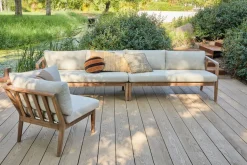 WOOOD Ecksofa »Biam Akazienholz mit Kissen und Eckaufbau H 67 x B 227 x T 227 cm« Tragkraft 500 kg, natürliche Holzöle für Wasserabweisung, pfleigleicht