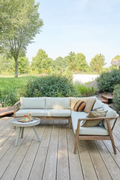 WOOOD Ecksofa »Biam Akazienholz mit Kissen und Eckaufbau H 67 x B 227 x T 227 cm« Tragkraft 500 kg, natürliche Holzöle für Wasserabweisung, pfleigleicht