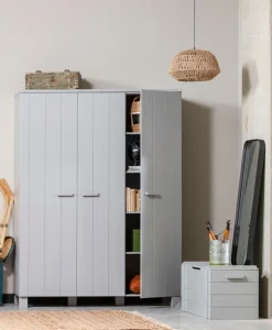 WOOOD Garderobenschrank »Dennis Mehrzweckschrank mit gebürsteter Oberfläche« FSC® Kiefer massiv, gebürstet, Höhe 202 cm