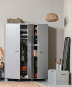 WOOOD Garderobenschrank »Dennis Mehrzweckschrank mit gebürsteter Oberfläche« FSC® Kiefer massiv, gebürstet, Höhe 202 cm