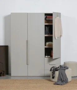WOOOD Garderobenschrank »Rens Nussbaumdekor lackiert mitRollführung und sichtbare Maserung« H 210 x B 55 x T 58 cm, Wandbefestigung empfohlen, Kombinierbar