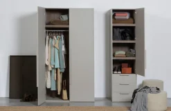 WOOOD Garderobenschrank »Rens Nussbaumdekor lackiert mitRollführung und sichtbare Maserung« H 210 x B 55 x T 58 cm, Wandbefestigung empfohlen, Kombinierbar