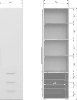 WOOOD Garderobenschrank »Rens Nussbaumdekor lackiert mitRollführung und sichtbare Maserung« H 210 x B 55 x T 58 cm, Wandbefestigung empfohlen, Kombinierbar