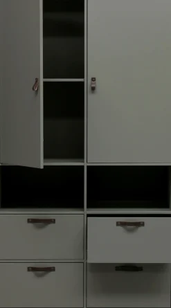 WOOOD Garderobenschrank »Stage FSC®-Kiefernholz Schutzlackiert, H 185 x B 103 x T 40 cm« Ledergriffe, kombinierbar, einfach zu montierbar, pfleigleicht