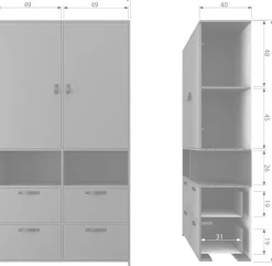 WOOOD Garderobenschrank »Stage FSC®-Kiefernholz Schutzlackiert, H 185 x B 103 x T 40 cm« Ledergriffe, kombinierbar, einfach zu montierbar, pfleigleicht