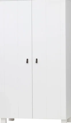 WOOOD Garderobenschrank »Ties FSC®-Kiefernholz gebürstet mit Ledergriffen, H202 x B111 x T55 cm« V-Nuten-Türen, Tragkraft 10 kg pro Einlegeboden, Melamininterieur