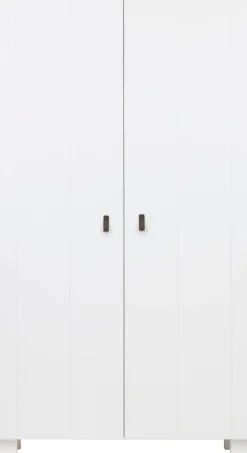 WOOOD Garderobenschrank »Ties FSC®-Kiefernholz gebürstet mit Ledergriffen, H202 x B111 x T55 cm« V-Nuten-Türen, Tragkraft 10 kg pro Einlegeboden, Melamininterieur