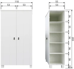 WOOOD Garderobenschrank »Ties FSC®-Kiefernholz gebürstet mit Ledergriffen, H202 x B111 x T55 cm« V-Nuten-Türen, Tragkraft 10 kg pro Einlegeboden, Melamininterieur