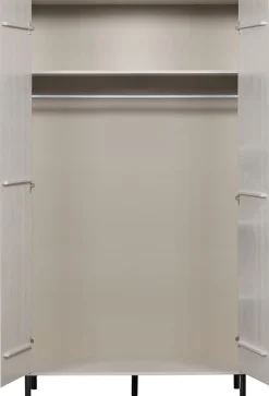 WOOOD Garderobenschrank »Xina mit geschliffener Oberfläche und HDF-Rückwand (2-türig)« FSC® Massivkiefer, 15 cm Standfuß, Hänge- und Legbereich