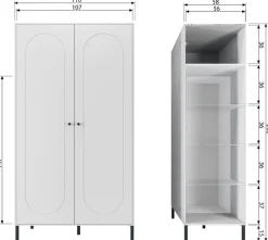 WOOOD Garderobenschrank »Xina mit geschliffener Oberfläche und HDF-Rückwand (2-türig)« FSC® Massivkiefer, 15 cm Standfuß, Hänge- und Legbereich