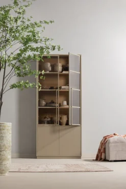 WOOOD Glasvitrine »Casa FSC® Mix Kiefernholz Glastüren mit Eichendekor 101x40x236 cm« Kratzfeste Melaminoberfläche, sichtbare Maserung, einfach zu montieren