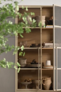 WOOOD Glasvitrine »Casa FSC® Mix Kiefernholz Glastüren mit Eichendekor 101x40x236 cm« Kratzfeste Melaminoberfläche, sichtbare Maserung, einfach zu montieren