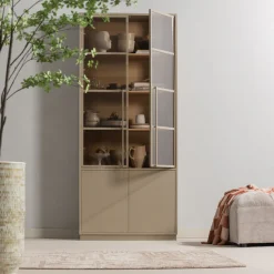 WOOOD Glasvitrine »Casa FSC® Mix Kiefernholz Glastüren mit Eichendekor 101x40x236 cm« Kratzfeste Melaminoberfläche, sichtbare Maserung, einfach zu montieren