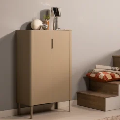 WOOOD Highboard »Gunnar FSC®-Mix Massivkiefer mit Dämpfung Funktion, 85 x 39 x 135 cm« Abgerundete Ecken, Tragkraft 15 kg pro Einlegeboden,sichtbare Maserung
