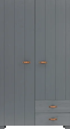 WOOOD Kleiderschrank »Dennis mit gebürsteter Oberfläche und Schubladen (2-türig)« FSC® Massivkiefer, gebürstet, Hang- und Legbereich mit Schubladen