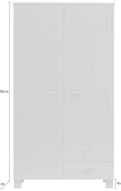WOOOD Kleiderschrank »Dennis mit gebürsteter Oberfläche und Schubladen (2-türig)« FSC® Massivkiefer, gebürstet, Hang- und Legbereich mit Schubladen