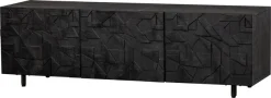 WOOOD Lowboard »Counter Mangoholz mit Druckmechanismus undKabelöffnung, 160x45x50 cm« Grafisches Holzschnitzerei-Türdekor, Tragkraft Deckplatte 35 kg