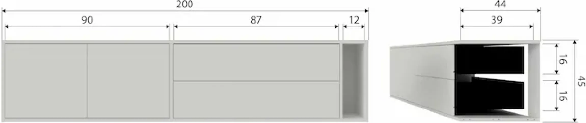 WOOOD Lowboard »Settle TV-Kommode« mit zwei Schubladen, H 45 cm x B 200 cm