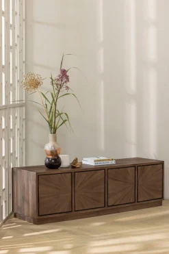 WOOOD Lowboard »Sun mit 4 Türen und recyceltem Teakholz« Recyceltes Teakholz, tropisches Hartholz mit gerader Maserung