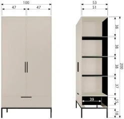 WOOOD Mehrzweckschrank »Adam Garderobenschrank FSC®-Kiefer auf Metallgestell B/T/H100/53/200cm« Tragkraft 15 kg pro Boden, Kleiderstange 10 kg, Einfach zu montierbar