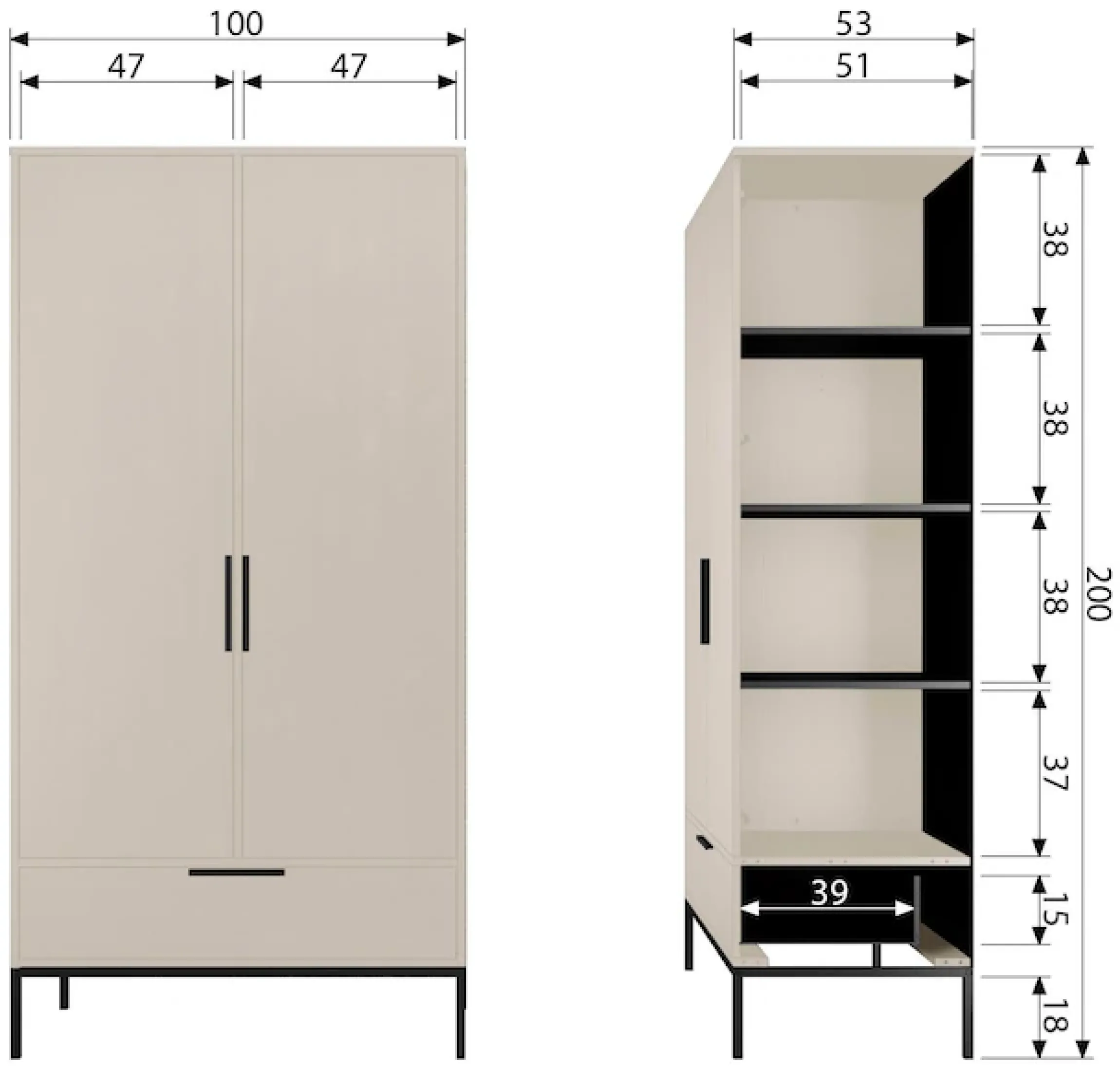 WOOOD Mehrzweckschrank »Adam Garderobenschrank FSC®-Kiefer auf Metallgestell B/T/H100/53/200cm« Tragkraft 15 kg pro Boden, Kleiderstange 10 kg, Einfach zu montierbar