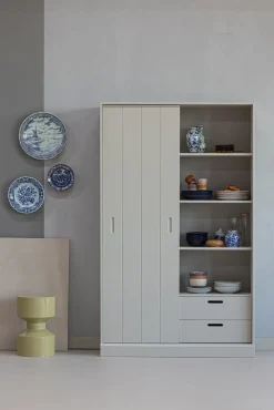 WOOOD Mehrzweckschrank »Mila FSC® Mix Kiefernholz mit Schiebetür und Schubladen 120x42x200 cm« Sichtbare Maserung, Tragkraft 10 kg pro Boden, einfach zu montieren