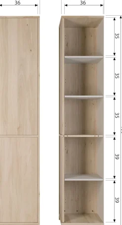 WOOOD Mehrzweckschrank »Modulair Eichenholzfurnier mit Druckmechanismus 40x40x199 cm« Tragkraft 15 kg pro Boden, sichtbare Maserung, einfach zu montieren