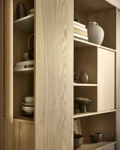 WOOOD Mehrzweckschrank »Modulair Eichenholzfurnier mit Druckmechanismus 40x40x199 cm« Tragkraft 15 kg pro Boden, sichtbare Maserung, einfach zu montieren