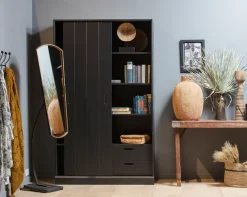 WOOOD Mehrzweckschrank »Move Massivholz Kiefernholz mit Schiebetür geschliffen 200x120x42 cm« Einfach zu montieren, Tragkraft 15 kg pro Boden, sichtbare Maserung