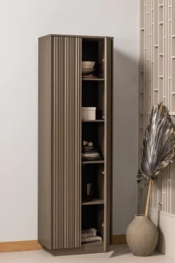 WOOOD Mehrzweckschrank »Nova FSC® Mix Kiefernholz mit grafischen Relieftüren 67x40x215 cm« Tragkraft 15 kg pro Boden, einfach zu montieren, sichtbare Maserung