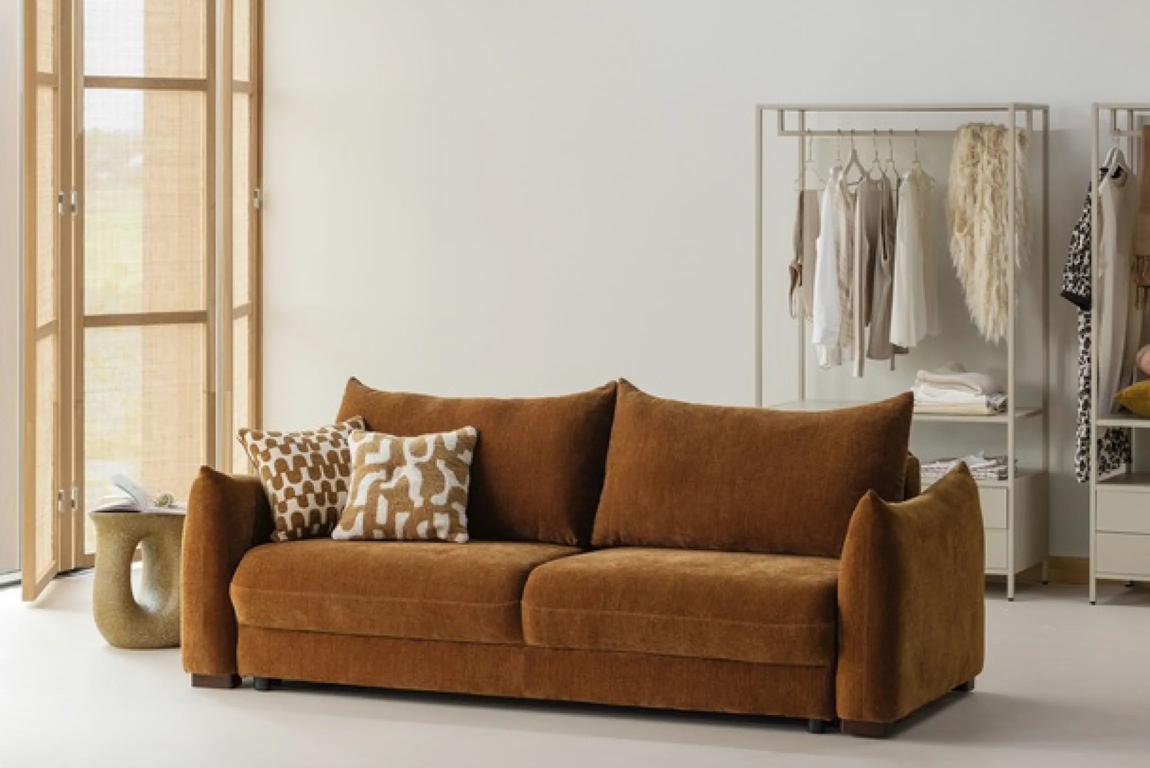WOOOD Schlafsofa »Jonne Strukturbezug mit Schlaffunktion, H 92 x B 233 x T 105 cm« Tragkraft 220 kg, Sitzbreite 192 cm, Geringe Verschleißfestigkeit