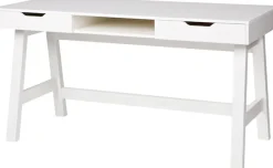 WOOOD Schreibtisch »Nikki aus Kiefernholz lackiert, zwei Schubladen 140x62x75 cm« Schubladen mit Metallführung, offenes Mittelfach, gebürstet Oberfläche