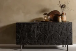 WOOOD Sideboard »Counter mit Massivmangoholz und gefrästen Türen B 160 x T 40 x H 83 cm« Tragkraft 10 kg pro Einlegeboden, Dämpfung Funktion