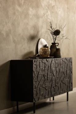WOOOD Sideboard »Counter mit Massivmangoholz und gefrästen Türen B 160 x T 40 x H 83 cm« Tragkraft 10 kg pro Einlegeboden, Dämpfung Funktion