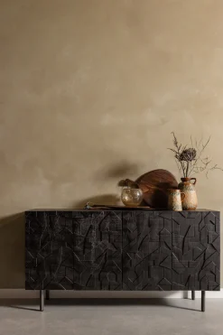 WOOOD Sideboard »Counter mit Massivmangoholz und gefrästen Türen B 160 x T 40 x H 83 cm« Tragkraft 10 kg pro Einlegeboden, Dämpfung Funktion